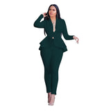 White Blazer 2 Piece Set Women Winter Work Wear Full Sleeve Ruffles Blazers Pencil Pants Suit Two Piece Set Office Lady Outfits