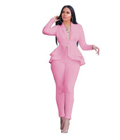 White Blazer 2 Piece Set Women Winter Work Wear Full Sleeve Ruffles Blazers Pencil Pants Suit Two Piece Set Office Lady Outfits