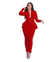 White Blazer 2 Piece Set Women Winter Work Wear Full Sleeve Ruffles Blazers Pencil Pants Suit Two Piece Set Office Lady Outfits