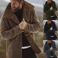 Men Winter Thicken Warm Fleece Lined Jacket Vintage Coat Outwear Windproof Overcoat Male Wool Blend Men's Coat With Fur Collar