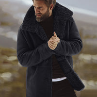 Men Winter Thicken Warm Fleece Lined Jacket Vintage Coat Outwear Windproof Overcoat Male Wool Blend Men's Coat With Fur Collar