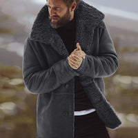 Men Winter Thicken Warm Fleece Lined Jacket Vintage Coat Outwear Windproof Overcoat Male Wool Blend Men's Coat With Fur Collar