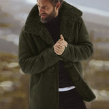 Men Winter Thicken Warm Fleece Lined Jacket Vintage Coat Outwear Windproof Overcoat Male Wool Blend Men's Coat With Fur Collar