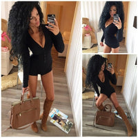 Sexy Women Bodysuit Long Sleeve Deep V Neck Bodycon Stretch Leotard Crop Tops Button Short Romper Pajamas Overalls for women