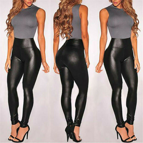 Summer Black Faux Leather Leggings For Women High Waist Skinny Push Up Leggings Sexy Elastic Trousers Ladies Stretch Leggings