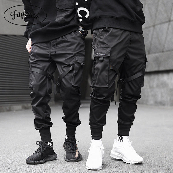 Rubans Cargo pantalon hommes décontracté Streetwear Harajuku pantalon Hip Hop à la mode décontracté jeunesse mince pantalon stylé hommes survêtement pantalon