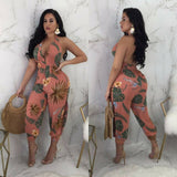 Sexy Women Backless Bodycon Jumpsuit Playsuit Party Wide Leg Long Trousers Romper Casual Clubwear V-Neck Print Cloth